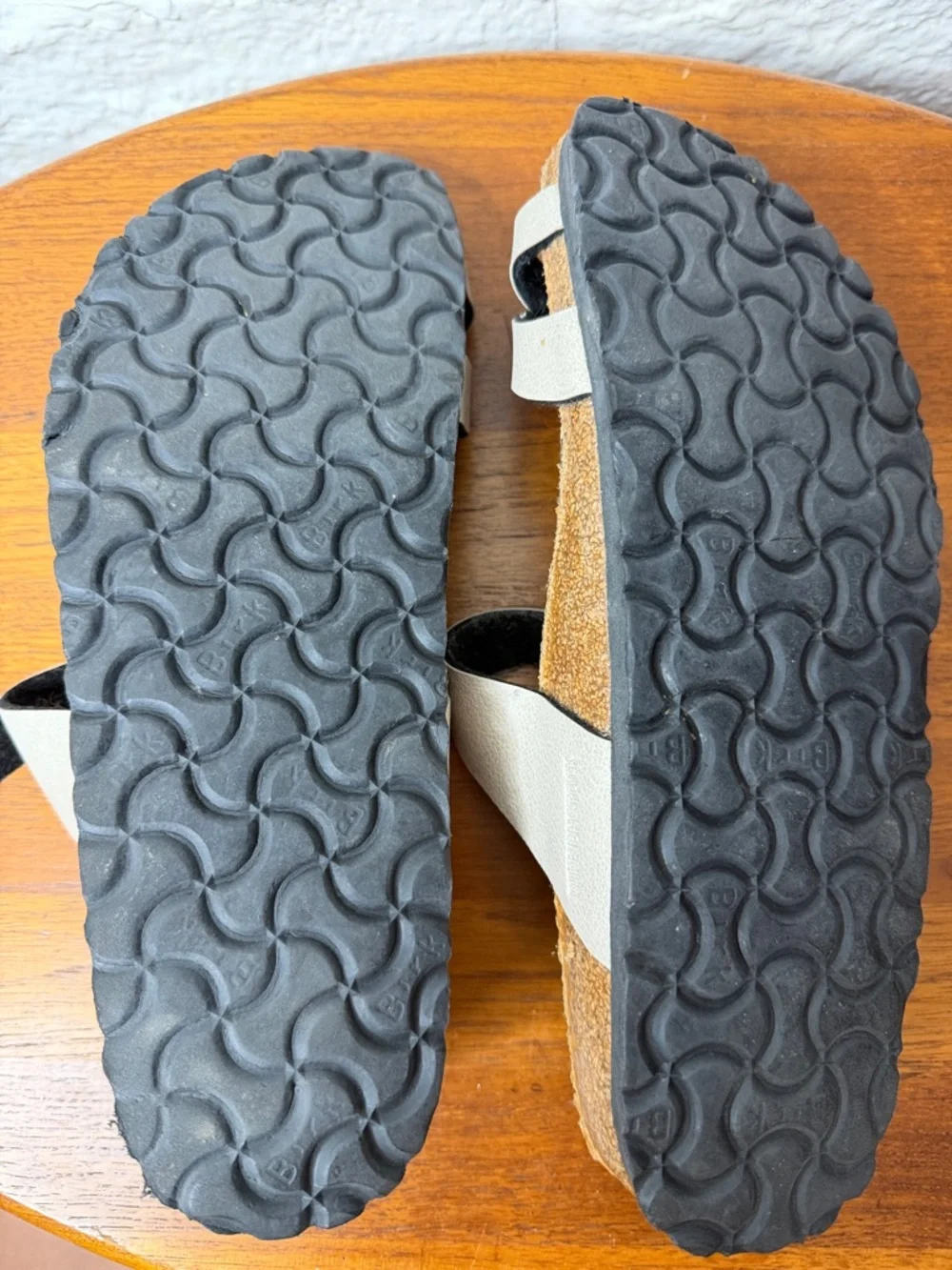 Birkenstock Mayari Neutral Beige wear on Footbed